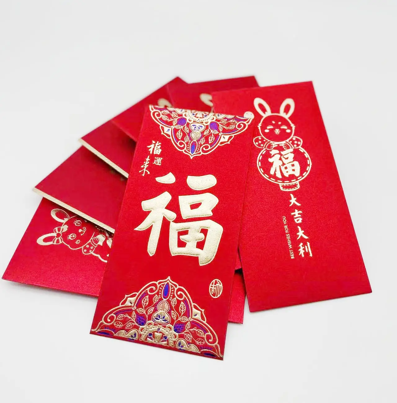 Chinees Nieuwjaar 2024 Hong Pao Bedrukt Fancy Papier Rode Pakje Envelop Met Gouden Hot Stamping Logo