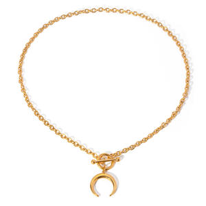 Mode femmes bijoux <span class=keywords><strong>collier</strong></span> en acier inoxydable 18K OT boucle géométrique <span class=keywords><strong>collier</strong></span> <span class=keywords><strong>à</strong></span> <span class=keywords><strong>l</strong></span>'<span class=keywords><strong>envers</strong></span> <span class=keywords><strong>lune</strong></span> pendentif Neckla - Product Image 4