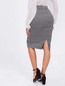 Ladies Formal <b>Office</b> <b>Skirt</b> Wear Women Vented Back Plaid Pencil <b>Skirt</b> - Product Image 5