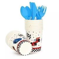 Ensemble de décorations pour fête d'anniversaire sur le thème des voitures de course - Fournitures tout-en-un sur le thème des courses avec drapeau à carreaux pour garçons, enfants, événements sur le thème automobile