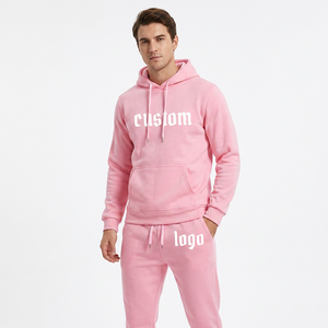 Custom Logo <b>Pink</b> Hoodie <b>Tracksuit</b> Men's Casual Full Sleeve Cotton Drawstring Sweatshirt <b>Set</b> Autumn Wear Regular Fit - Product Image 1