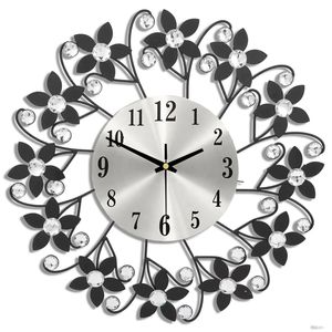 Horloge murale en fer forgé à motif floral, quartz analogique silencieux, affichage à aiguilles rondes, horloge décorative à suspendre pour le salon - Product Image 1