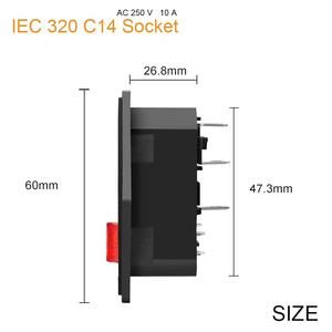 Adaptador de enchufe de montaje en <span class=keywords><strong>Panel</strong></span> IEC 320 C14 Toma de corriente Montaje de tornillo negro Botón rojo AC 250V 10A Toma de corriente de entrada de 3 pines - Product Image 5