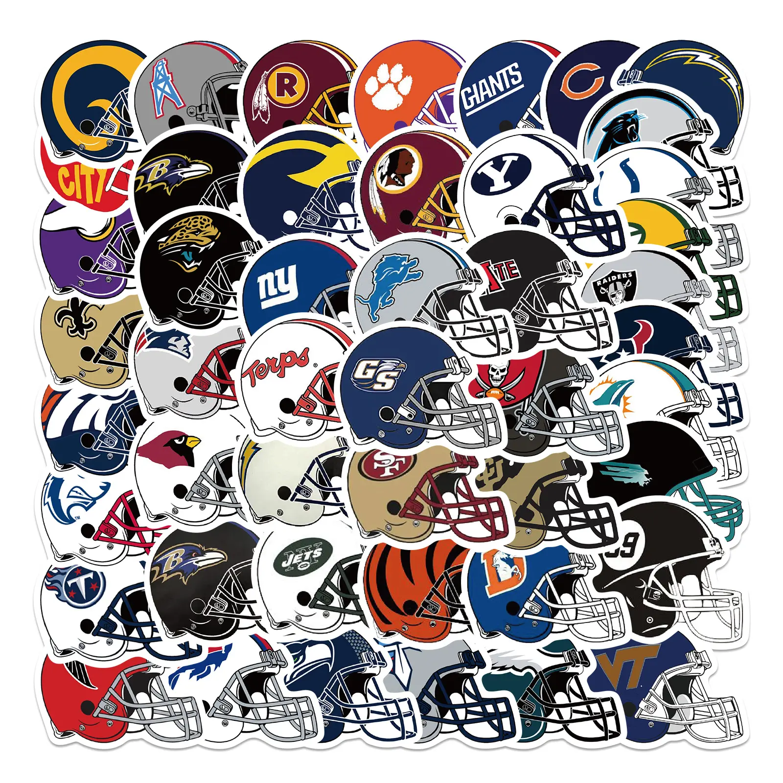 Pegatinas de grafiti para casco de fútbol americano, pegatinas impermeables de PVC con Logo del equipo de fútbol americano, 50 Uds.