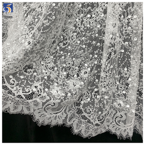 YX1032 China Großhandel Heim textilien Spitzens toff Wimpern Weiße Spitze 3D Perlen Pailletten Brautkleid <span class=keywords><strong>Stoffe</strong></span> für Frauen - Product Image 6