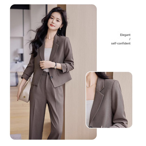 Women's Short <b>Blazer</b> <b>Set</b> Polyester Three Quarter Sleeve Anti-Wrinkle Business Suit Spring Professional Wear - Product Image 4