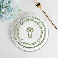 Service de table en porcelaine Palmier émeraude Vaisselle en céramique haut de gamme pour la vente au détail Mariages sur le thème de la jungle Événements écologiques