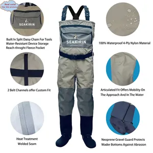 Cuissardes de pêche imperméables 4 couches pour hommes avec pieds intégrés, pour la pêche en rivière et la chasse, avec protection en néoprène anti-gravier - Product Image 2