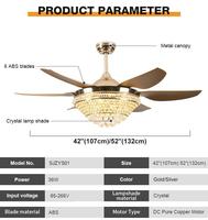 Lustre LED moderne de luxe en cristal de 42 à 52 pouces, 5 pales et télécommande intelligente, ventilateur de plafond 220V BL avec lumière