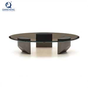 Mesita de centro de lujo de acero inoxidable, mesa de centro de latón templado de cristal negro - Product Image 5