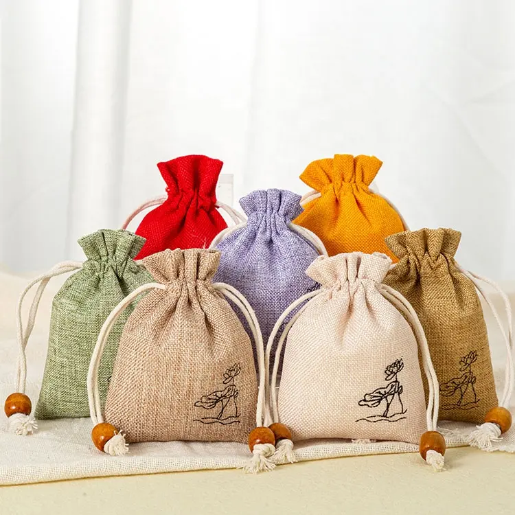 Sacchetto di sacco di iuta con coulisse in iuta di alta qualità personalizzato per gioielli regalo sacchetti di fave di cacao