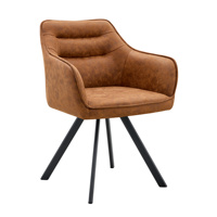 Fauteuil de salle à manger pivotant vintage en cuir microfibre, chaise d'appoint rembourrée, base en métal noir en forme d'araignée, approvisionnement commercial en gros