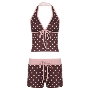 Conjunto de Top Halter y Pantalones Cortos con Estampado de Lunares para Mujer, Dos Piezas, Estilo Y2K, Casual, para Verano - Product Image 6