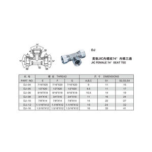 Raccord hydraulique américain standard JIC à filetage interne 74 conique DJ, adaptateur de tuyau hydraulique, té à filetage interne - Product Image 1