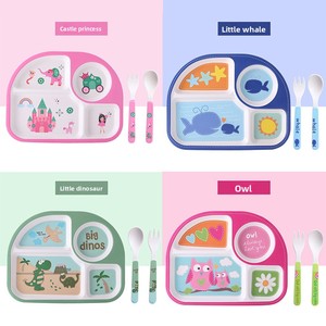 Ensemble de vaisselle pour enfants en fibre de <span class=keywords><strong>bambou</strong></span> écologique, motif lapin mignon, trois pièces, fourchette, cuillère, <span class=keywords><strong>assiette</strong></span> <span class=keywords><strong>compartiment</strong></span>ée pour la maternelle - Product Image 2