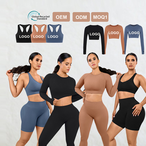 HEXIN Custom 2 pezzi Eco Friendly Yoga vestiti manica lunga Sport Crop Top Gym Suit Plus Size Yoga GYM Wear set Fitness donna - Product Image 1