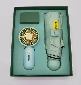 Mini ventilador com guarda-chuva, venda quente, conjuntos de presentes, guarda-chuva e ventilador, conjunto de presente, guarda-chuva inteligente com ventilador