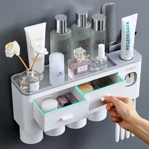 מפעל סיטונאי קלאסיקות אוטומטי משחת שיניים מסחטת משחת שיניים Dispenser מחזיק, חדש עיצוב פלסטיק PP מברשת שיניים מחזיק