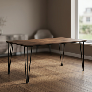 Mesa de Comedor Moderna de Estilo Industrial Vintage, de Madera Maciza de Mango, Plegable, con Patas de Hierro en Forma de Horquilla, para 6 Personas, Uso en Hoteles, Elegante para el Comedor - Product Image 3