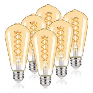 E26 Base ST58 Vintage Edison LED lampadina 6W 120V bianco caldo ambra vetro spirale LED lampadina a filamento per bagno cucina