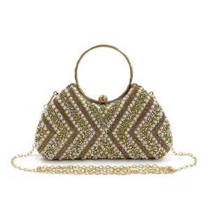 Pochette de Soirée Métallique de Luxe, Sac à Main en Cristal et Diamants, Motif Perlé, Sangle Réglable, Fermeture Éclair Étanche - Product Image 2
