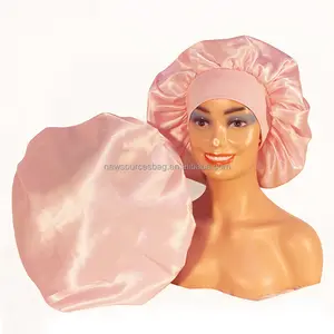 Custom Logo Silk Hair Bonnet Designer Bonnets With Logo Elastic Band Silk Bonnets For Women Hair Curling HB002