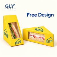 Boîte à sandwich triangulaire en papier alimentaire imprimée sur mesure avec fenêtre transparente, emballage jetable pour boulangerie et traiteur