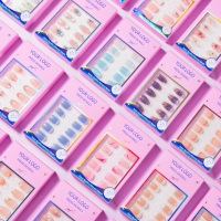 Ongles à presser ABS Caramel Nude Amande 32 pièces, style français double contour blanc, flexibles, couvrance totale, vente en gros