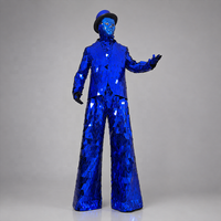 Costume de scène unisexe en polyester réfléchissant WisdomTimes Blue Red Mirror Man Stilt pour cosplay, carnaval et défilé