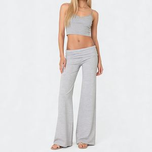FOMOYUU <span class=keywords><strong>Pantalones</strong></span> de yoga sueltos para mujer, leggings acampanados de cintura baja con pliegues, <span class=keywords><strong>pantalones</strong></span> Y2K con pliegues - Product Image 2