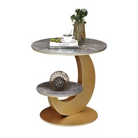 Table d'appoint circulaire moderne de luxe avec plateau en marbre, table basse en métal, table d'angle pour canapé, chambre à coucher, salon, mobilier de maison