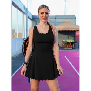 FOXA Golf Dress Women Scalloped Neckline Sleeveless Tennis Dress Black S Breathable Athletic <b>Skirt</b> - Product Image 3