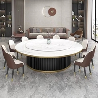 Table à manger ronde moderne à finition brillante avec plateau central rotatif en pierre frittée pour restaurants, 12 places, 16 chaises, utilisation en salon