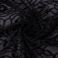 Cetak kustom kain jala pembakaran pola bunga mawar beludru hitam kualitas tinggi kain Tulle nilon tipis untuk gaun