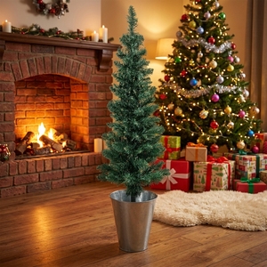 90-150cm Slim Pencil Xmas <b>Tree</b> Waterproof Fire Retardant PVC Potted <b>Tree</b> for Indoor Outdoor Holiday Decor - Product Image 5