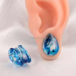 Evorte <span class=keywords><strong>0G</strong></span> 1G قطرة دمعة سدادات أذن زجاجية زرقاء مع O قيق نفق متوسع قطرة ماء الأذن مقاييس قرط ثقب - Product Image 5