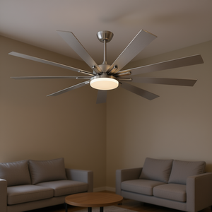 Ventilateur de plafond LED de 72 pouces, 8 pales, nickel brossé, télécommande, design moderne, éclairage intérieur - Product Image 2