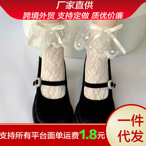 Lace <b>Socks</b> Women Mid Calf Milky White Cotton Breathable Anti Slip Fairy White <b>Black</b> Solid Color Youth 18 40 Years Old - Product Image 5