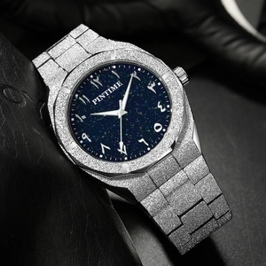 Montre à quartz givré pour hommes en alliage étanche logo personnalisé mode haute qualité chiffres arabes poussière d'étoile de luxe pour hommes - Product Image 4