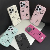 Coque de téléphone portable en cuir souple antichoc à pois noirs avec nœud pour iPhone 14 15 16 17 18 Pro Max