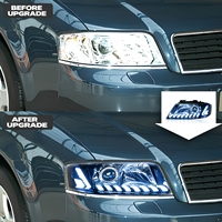 Projecteurs LED pour phares avant avec lentille laser, ensemble de phares avec feux de jour LED et clignotants séquentiels pour Audi A6 C5 1997-2004