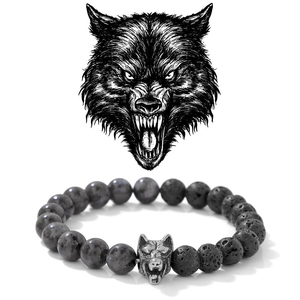 Pulsera <span class=keywords><strong>El</strong></span>ástica de Piedra Volcánica Natural con Cabeza de <span class=keywords><strong>Lobo</strong></span>, Joyería de Moda Comercial para <span class=keywords><strong>Hombre</strong></span> - Product Image 3