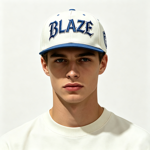Casquette Snapback Unisexe Personnalisée avec Broderie 3D sur Toile, Blanc et Bleu Royal, Visière Plate Structurée, Style Sportif, Lettres Gothiques, Streetwear, Chapeau de Sport - Product Image 1
