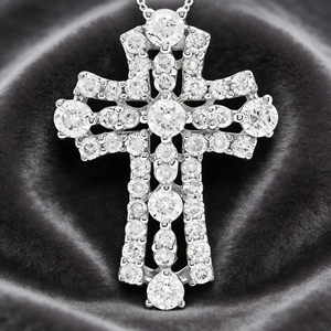 CUSTOM SILVER 10K/14K/18K GOLD PLATED LAB GROWN CVD DIAMOND CLASSIC ENGAGEMENT GIFT SWEATER <b>CHAIN</b> NECKLACE <b>CROSS</b> PENDANT - Product Image 2
