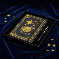 Journal à couverture rigide A5 de haute qualité, personnalisé, avec des pages lisses pour écrire, motif étoile et lune, avec stylos assortis - Coffret cadeau beauté