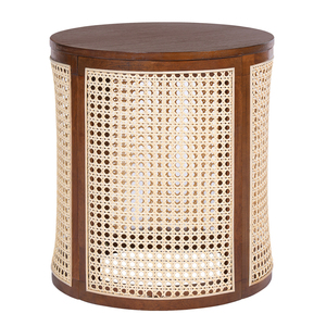 Round End Table Hollow Woven Rattan Wood Top Small Side Table For Living Room - Product Image 6
