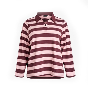 Polo de Manga Larga a Rayas para Mujer, Tallas Grandes, Corte Amplio, Tejido de Mezcla de Algodón Cómodo, Ajuste Relajado, Ropa Casual - Product Image 1