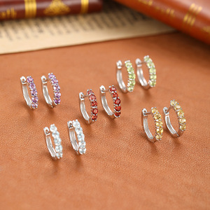 9 Boucles d'oreilles créoles minimalistes pavées de pierres naturelles de 2,5 mm en argent sterling 925, bijoux pour femme à porter au quotidien - Product Image 3