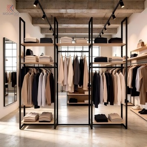 Espositore <span class=keywords><strong>per</strong></span> Abbigliamento Moderno e Minimalista, Scaffale Multifunzionale in Tubo d'Acciaio Nero, Arredamento di Alta Gamma <span class=keywords><strong>per</strong></span> Negozi di Abbigliamento - Product Image 2