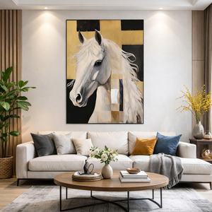 Pintura al Óleo de Caballo Realista Personalizada al por Mayor, Arte Mural 3D Texturizado, Decoración de Interiores Pintada a Mano - Product Image 4